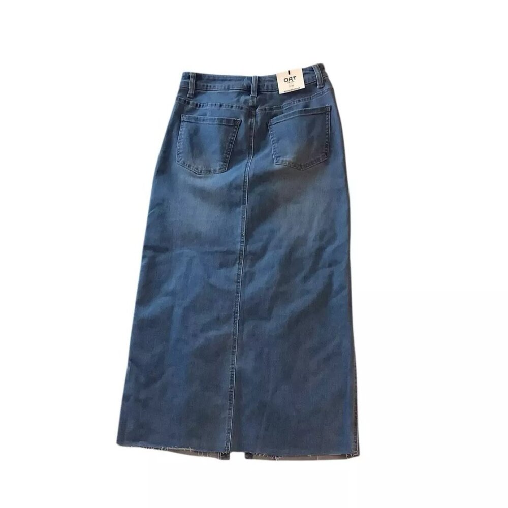 NWT Oat New York Skirt Size 28 Front Slit Midi Jean Blue Denim Womens Size 2/26 - Picture 2 of 8